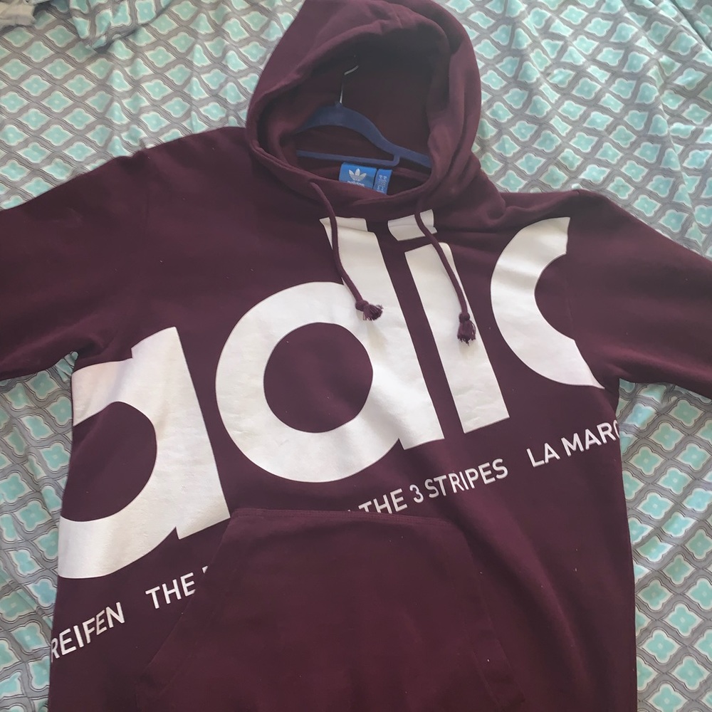 Adidas 3 stripe Burgundy Hoodie